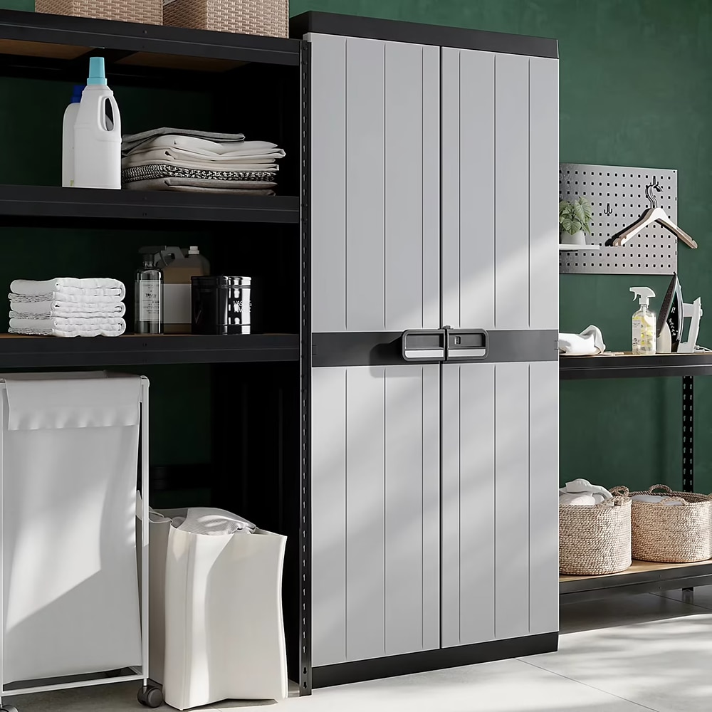 Dulap GOODHOME Links, plastic, 89 x 54 x 190 cm, gri-negru