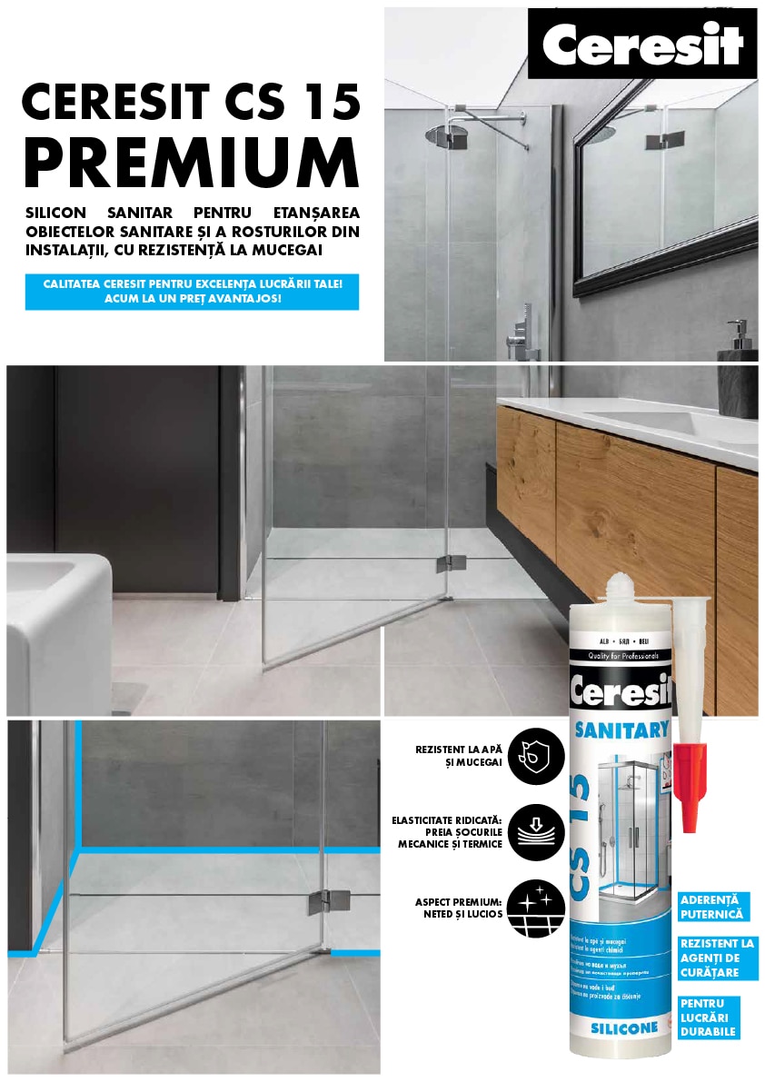 Silicon Pentru Spatii Umede, Transparent, Aplicare Pistol, 280 Ml  Ceresit Cs15