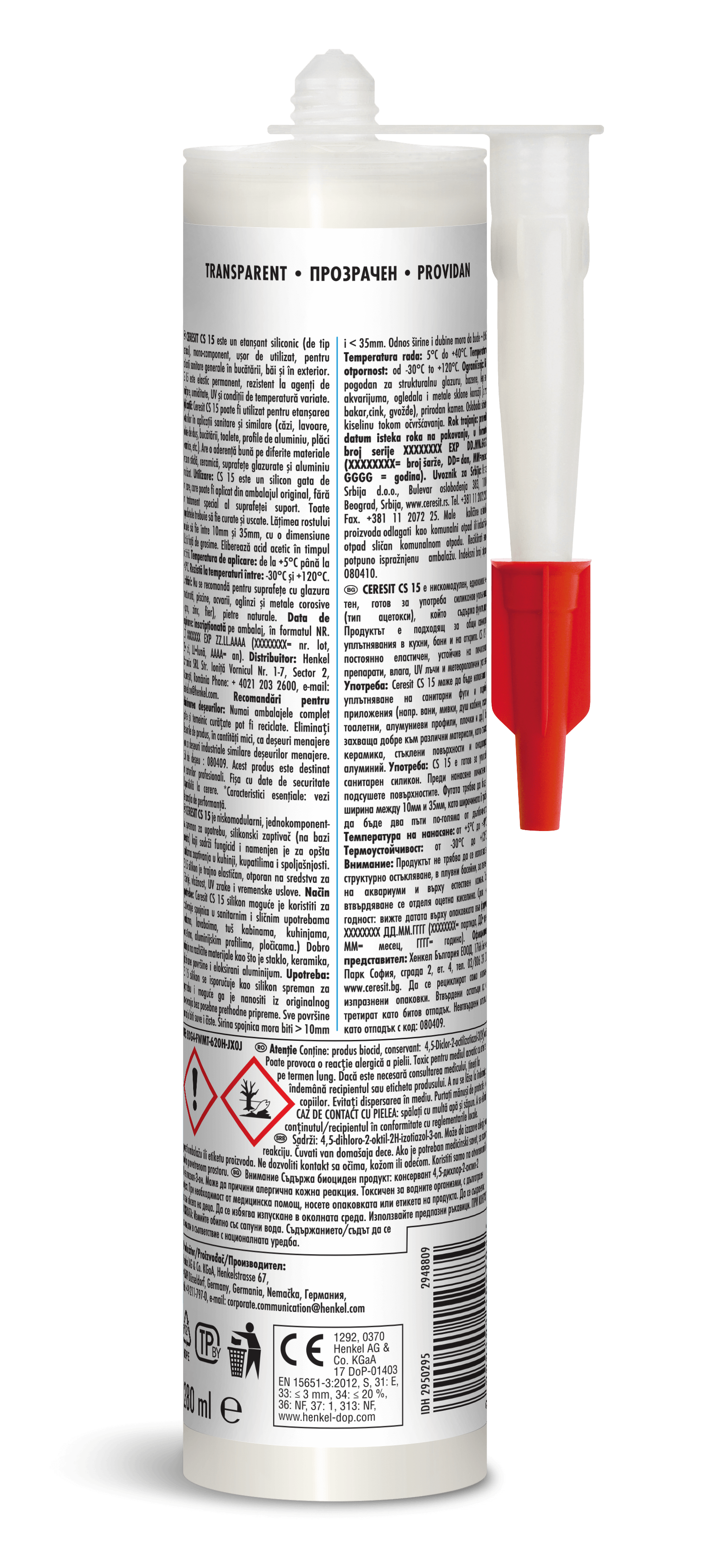 Silicon Pentru Spatii Umede, Transparent, Aplicare Pistol, 280 Ml  Ceresit Cs15