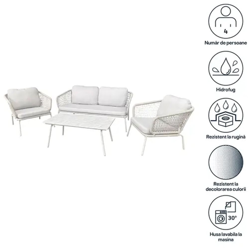Set mobilier gradina GOODHOME Anogia, 4 piese, crem