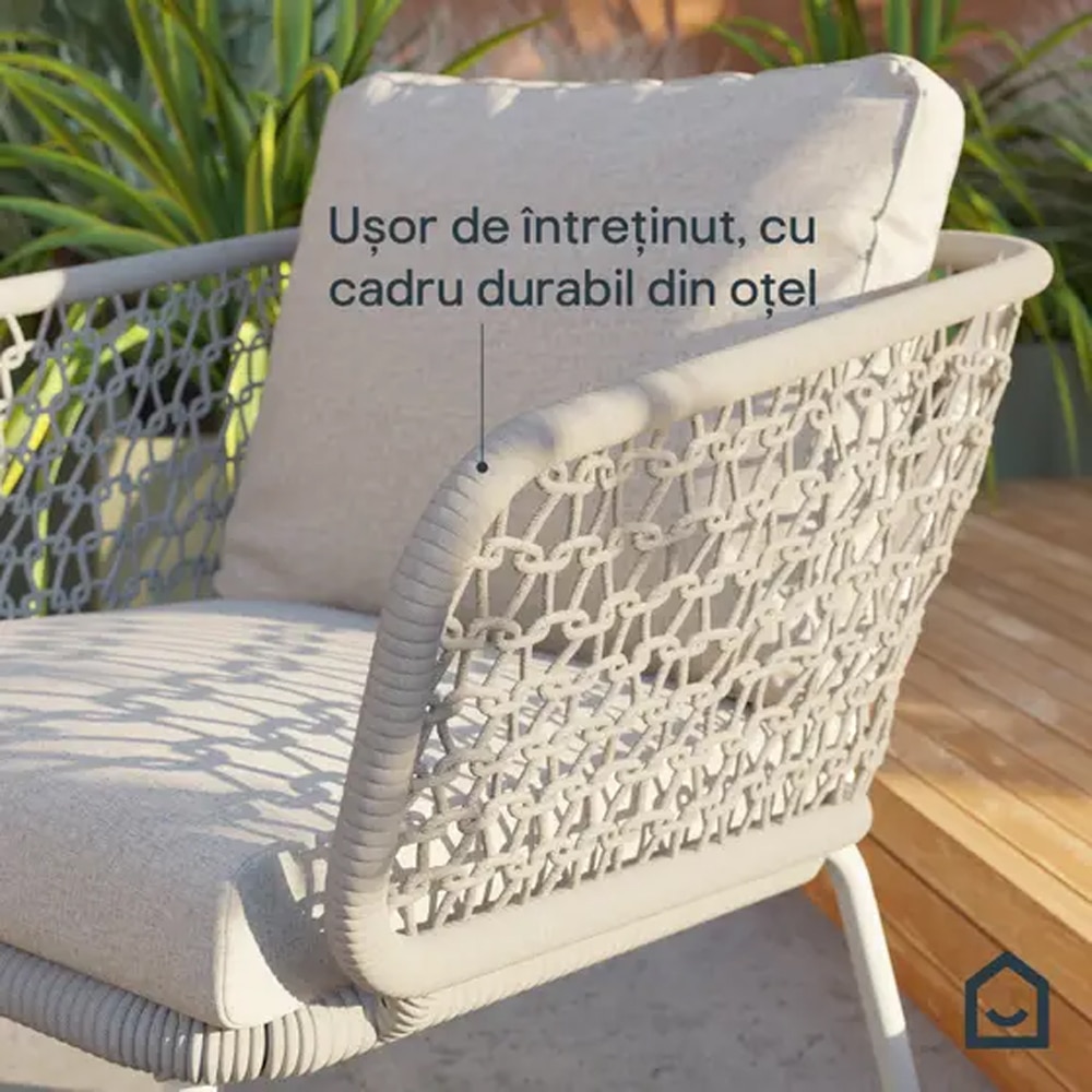 Set mobilier gradina GOODHOME Anogia, 4 piese, crem