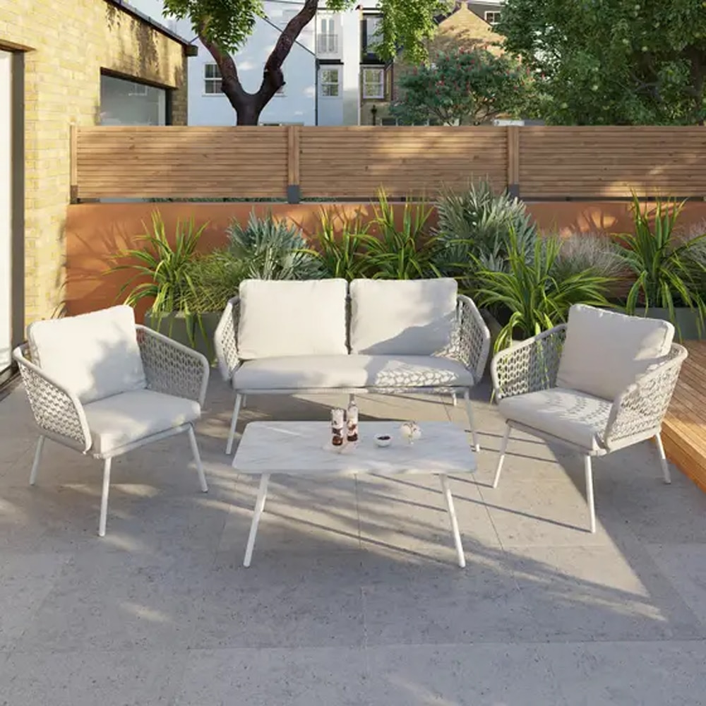 Set mobilier gradina GOODHOME Anogia, 4 piese, crem