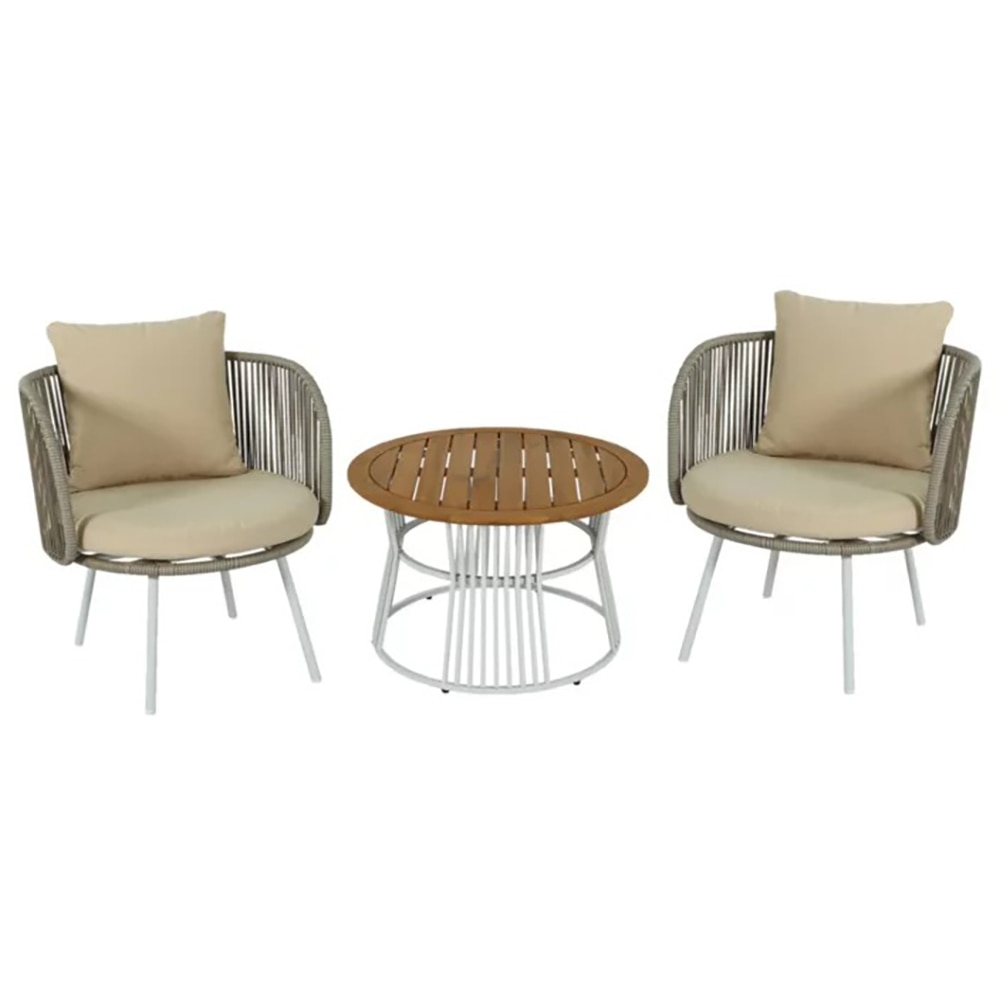 Set mobilier de balcon GOODHOME Nema, perne incluse, bej, lemn si poliester, 3 piese