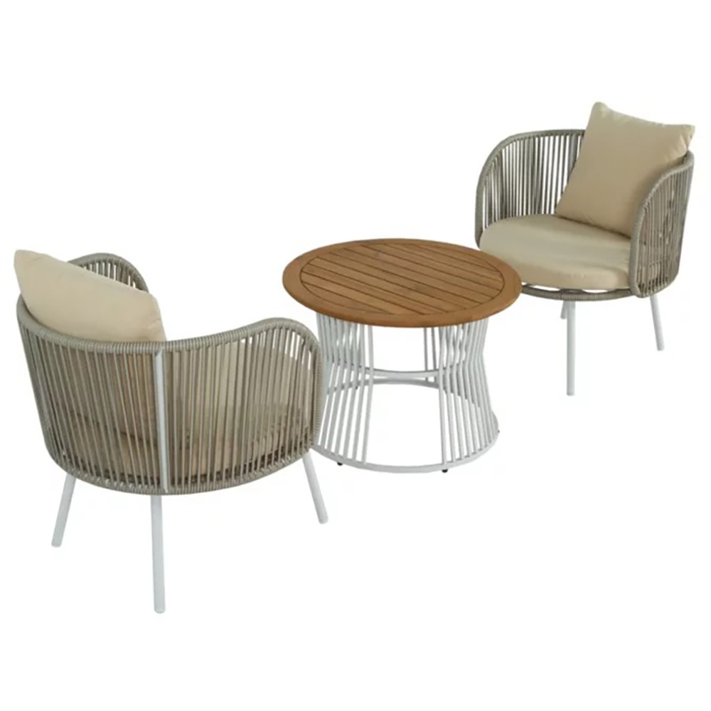 Set mobilier de balcon GOODHOME Nema, perne incluse, bej, lemn si poliester, 3 piese