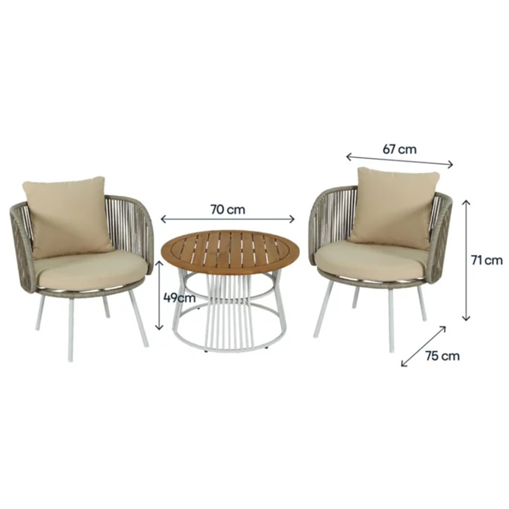 Set mobilier de balcon GOODHOME Nema, perne incluse, bej, lemn si poliester, 3 piese