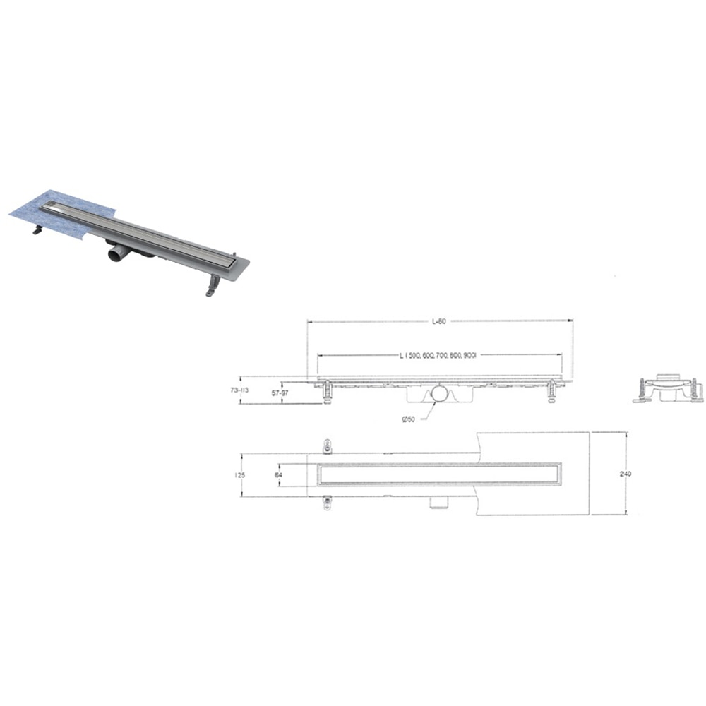 Rigola dus TECHMAN Twin, ABS, gratar inox, 60 cm, argintiu