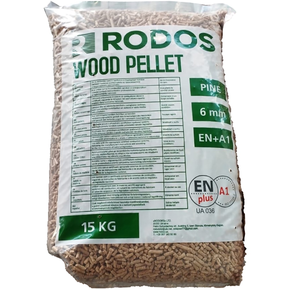 Peleti din lemn de pin Rodos Wood Pellet, 6 mm, 15kg