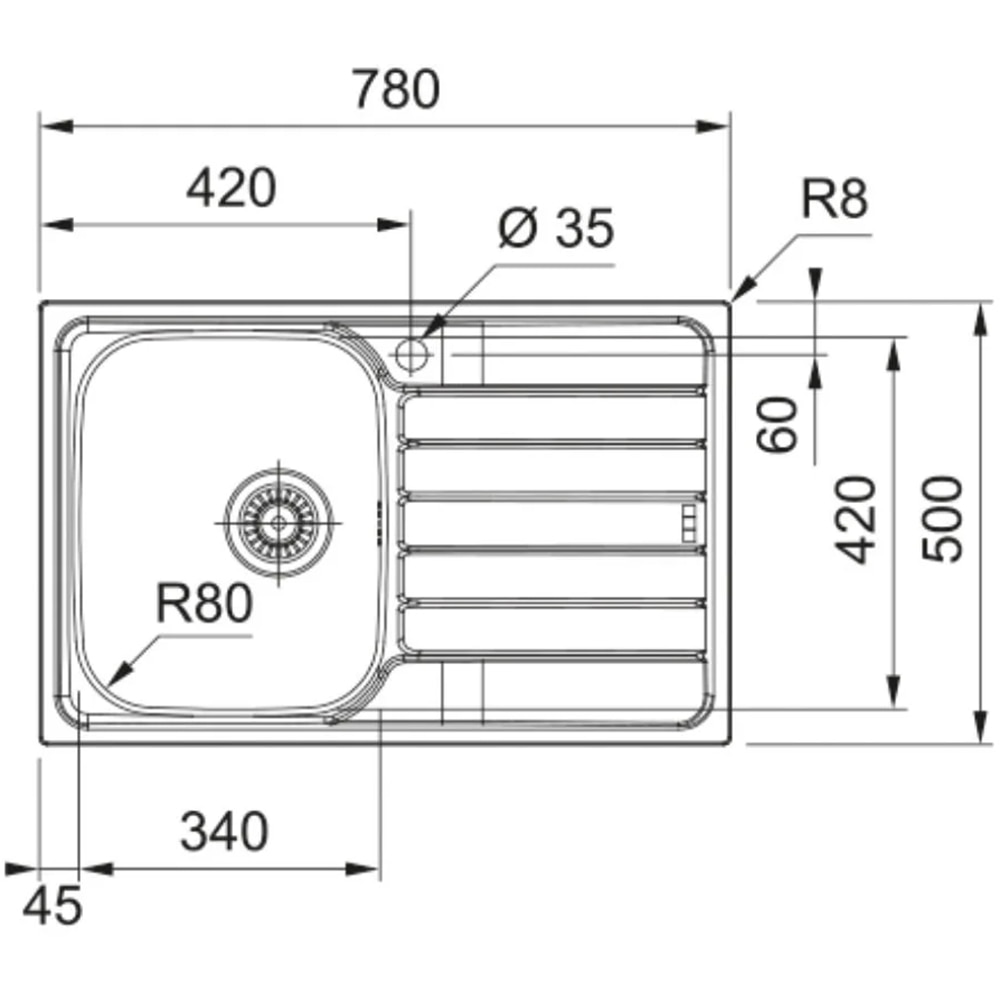 Pachet chiuveta FRANKE SKL 611-78/50, 1 cuva, picurator dreapta, inox + baterie Basic, crom