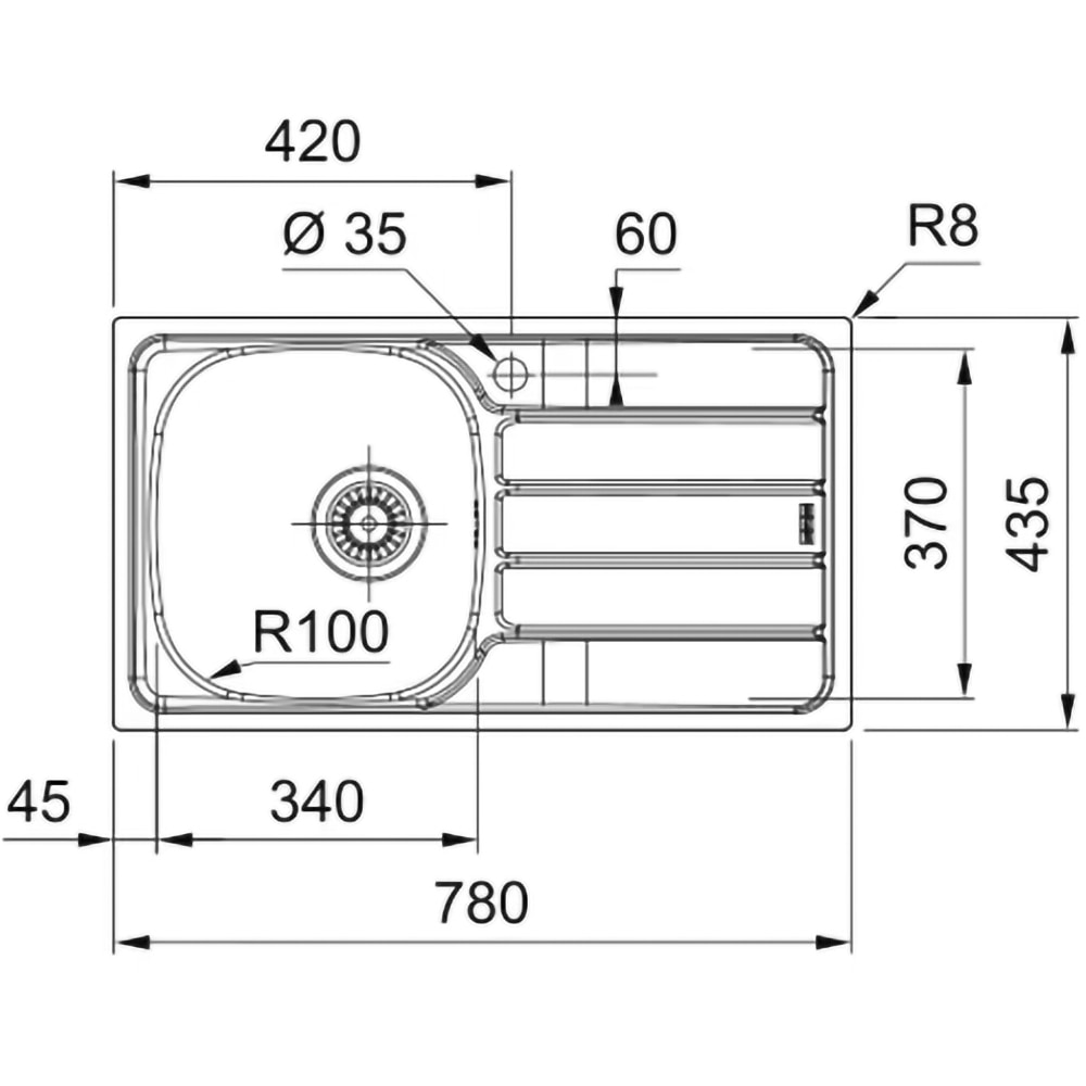 Pachet chiuveta FRANKE SKN 611-78/44, 1 cuva, picurator dreapta, inox + baterie Basic, crom