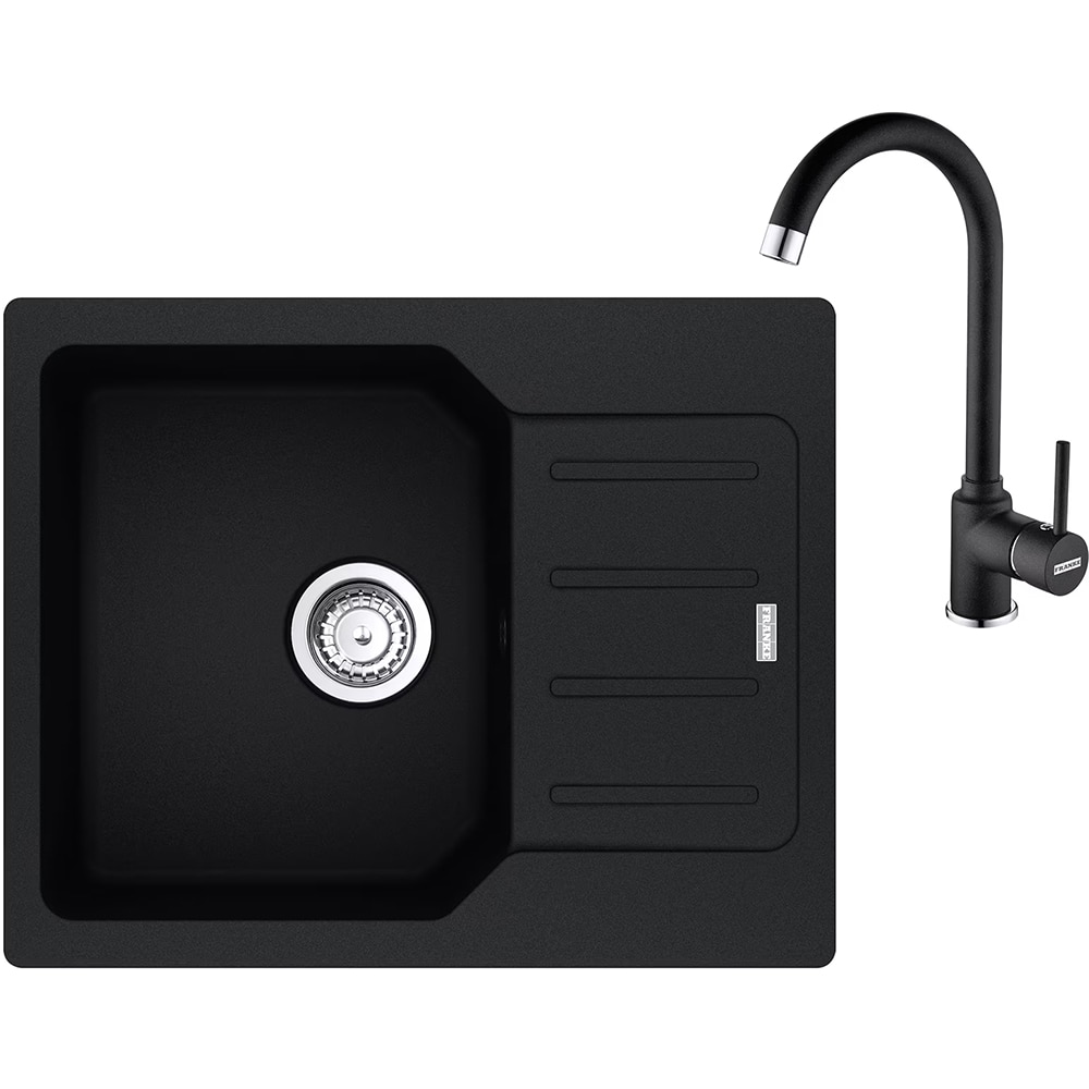Pachet chiuveta FRANKE UCG 611-62, 1 cuva, picurator dreapta, compozit granit + baterie Pola, negru