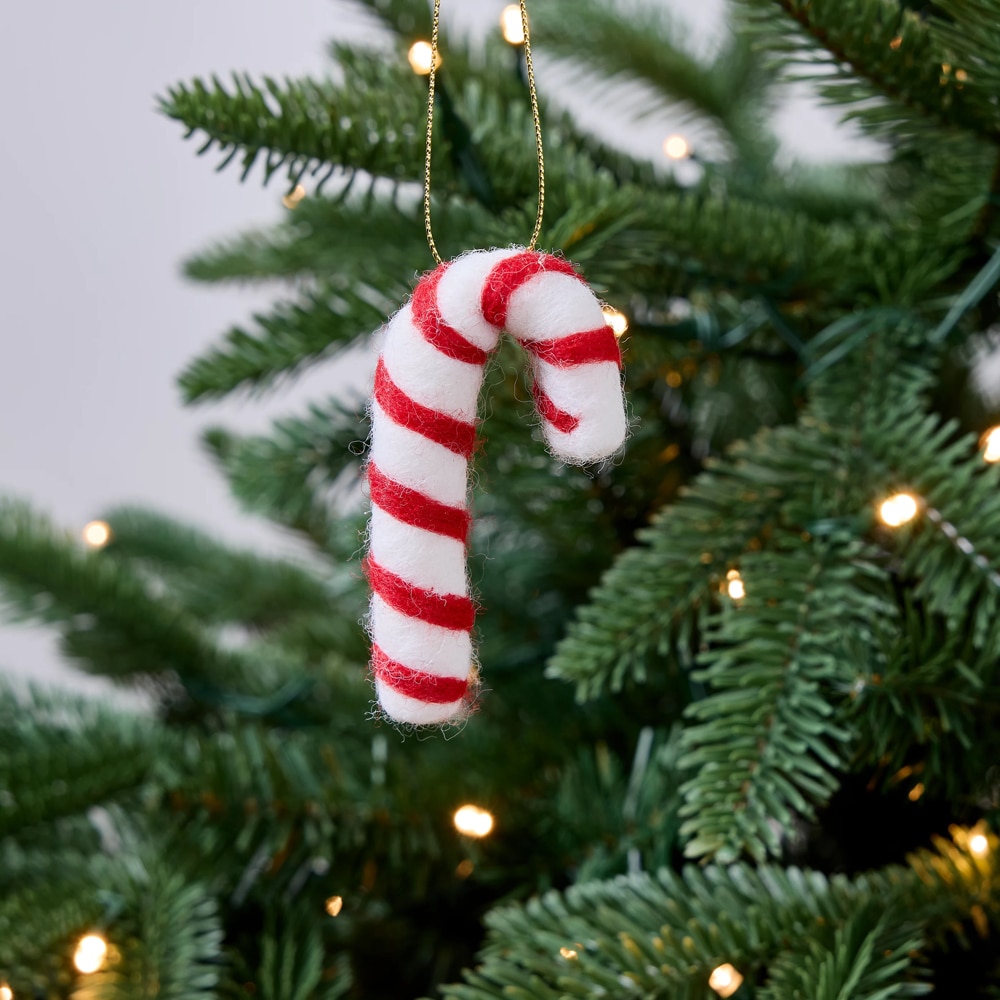 Decoratiune brad Baston de bomboane, 7.5 cm, rosu-alb