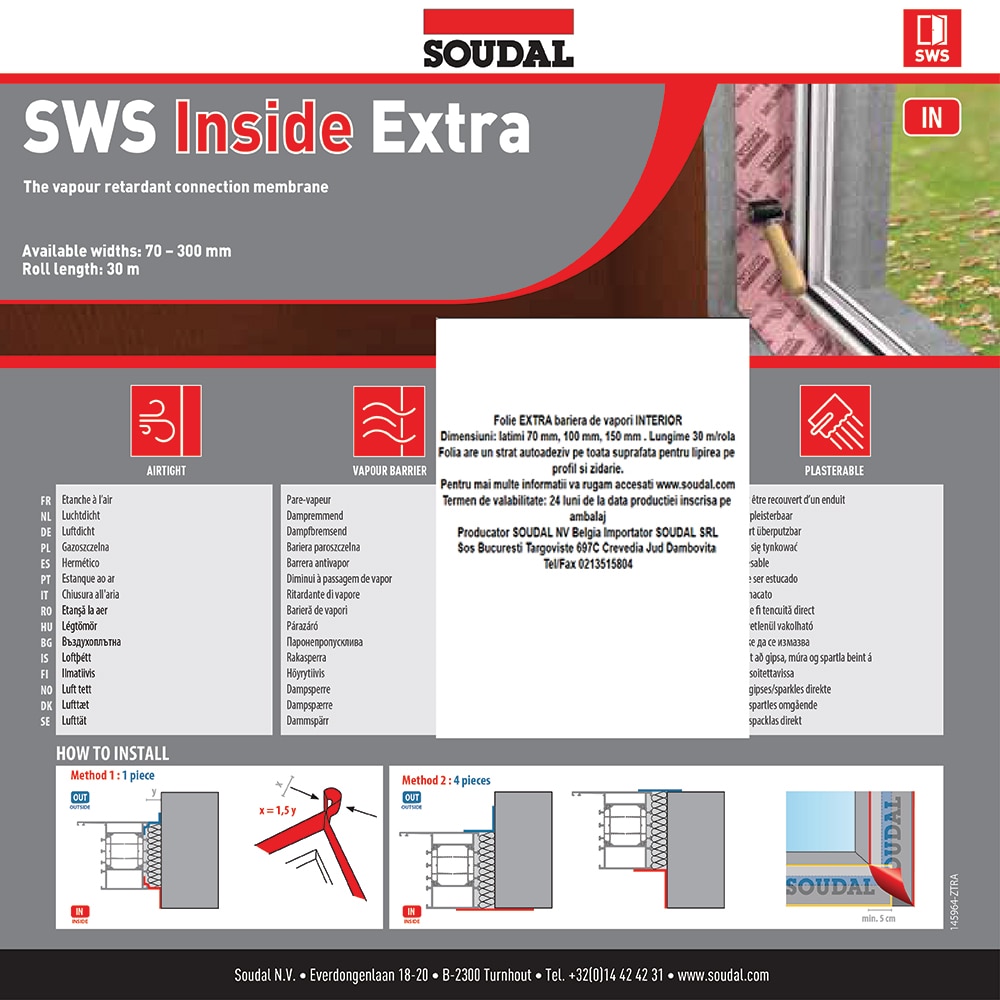 Banda antivapori pentru interior SOUDAL SWS, 150 mm x 30 m