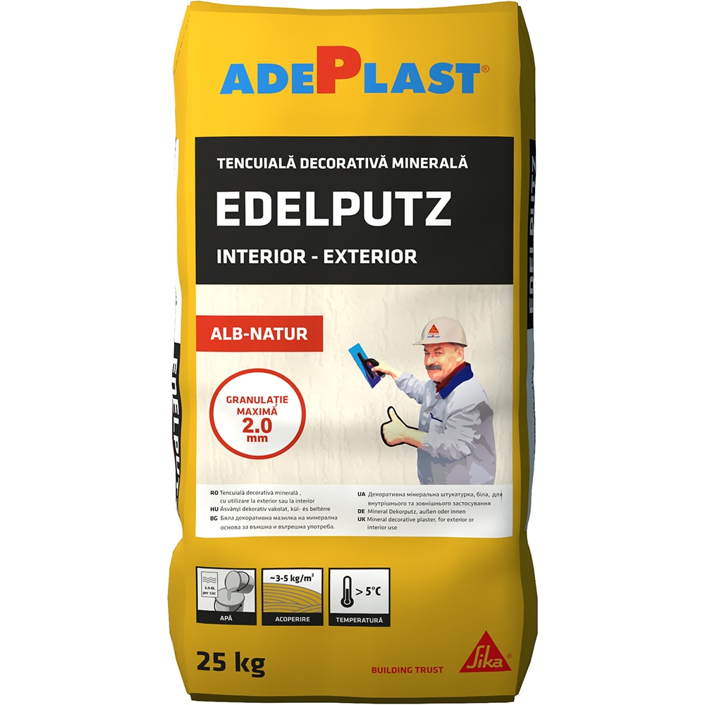 Tencuiala decorativa minerala Adeplast Edelputz, interior-exterior, alb, 25 Kg