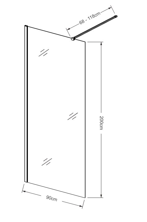 Paravan dus walk-in, aluminiu si sticla, cromat, auriu, 90 x 200 cm