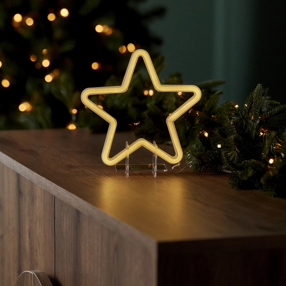 Decoratiune luminoasa Stea, 19 cm, lumina calda, alb