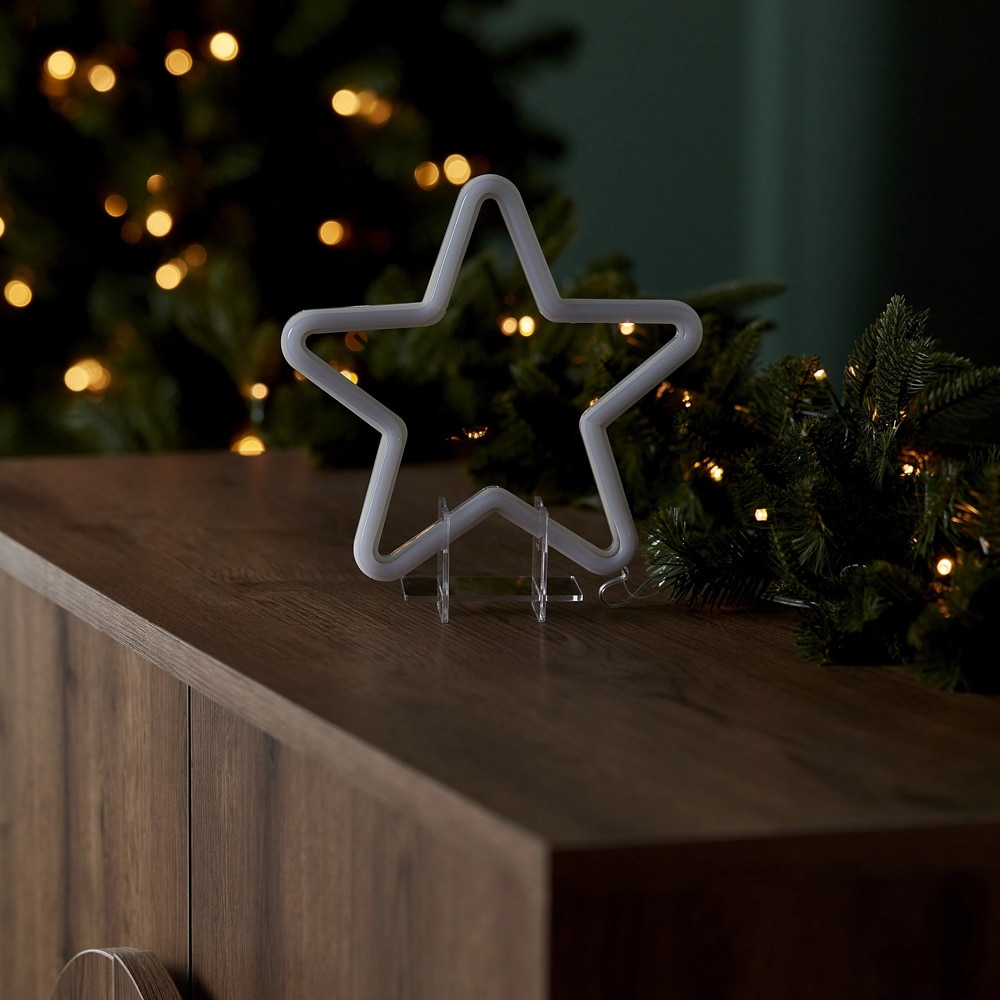 Decoratiune luminoasa Stea, 19 cm, lumina calda, alb