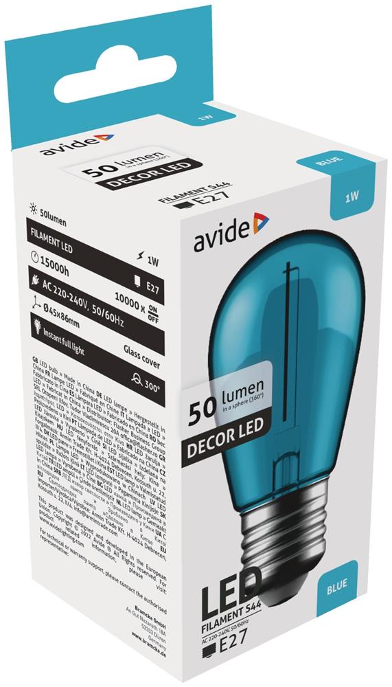 Bec LED decorativ AVIDE 1W E27, albastru 