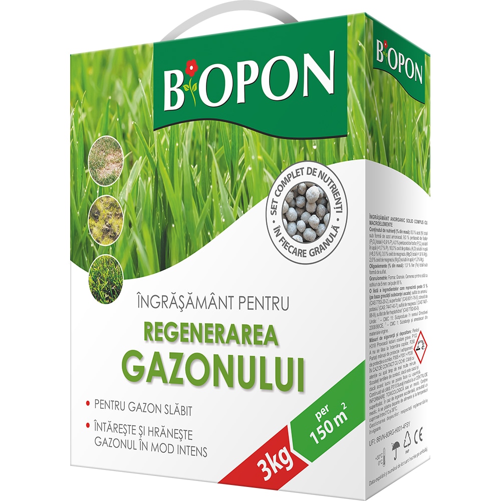 Ingrasamant pentru regenerarea gazonului BIOPON, 3 kg