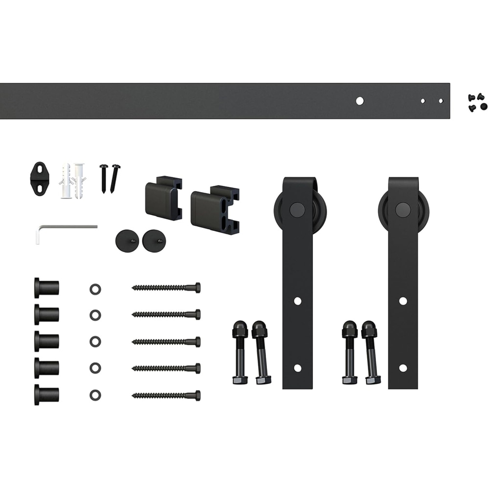 Sistem culisare usa interior, otel, 183 cm, negru
