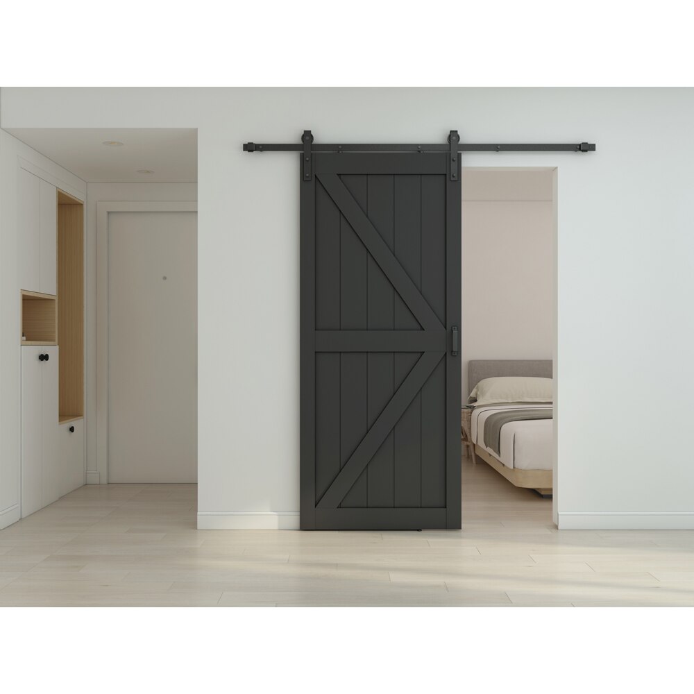 Sistem culisare usa interior, otel, 183 cm, negru