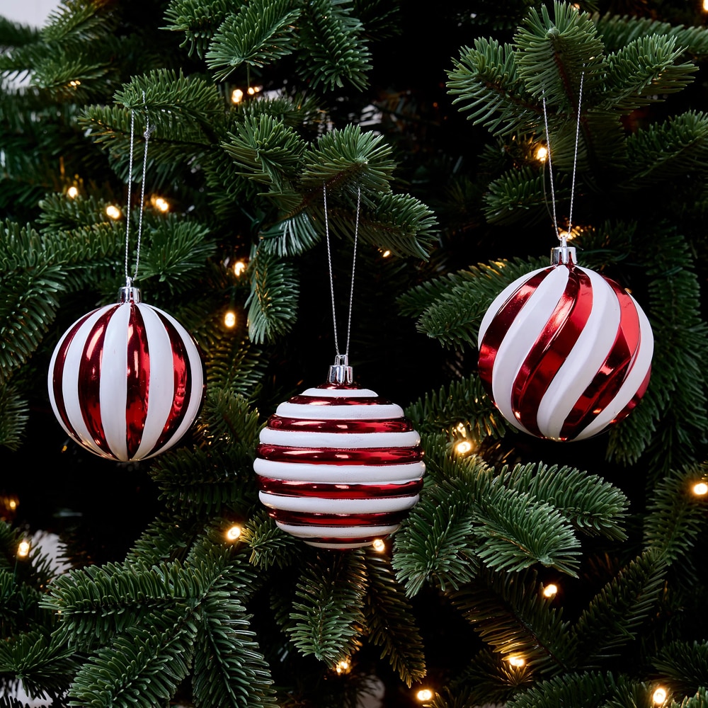 Set globuri de Craciun, 3 bucati, 8 cm, rosu-alb