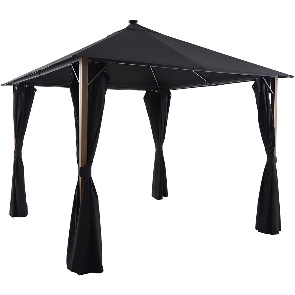 Pavilion gradina cu LED GOODHOME Gening, 3 x 3 x 2.86 m, poliester si aluminiu, negru