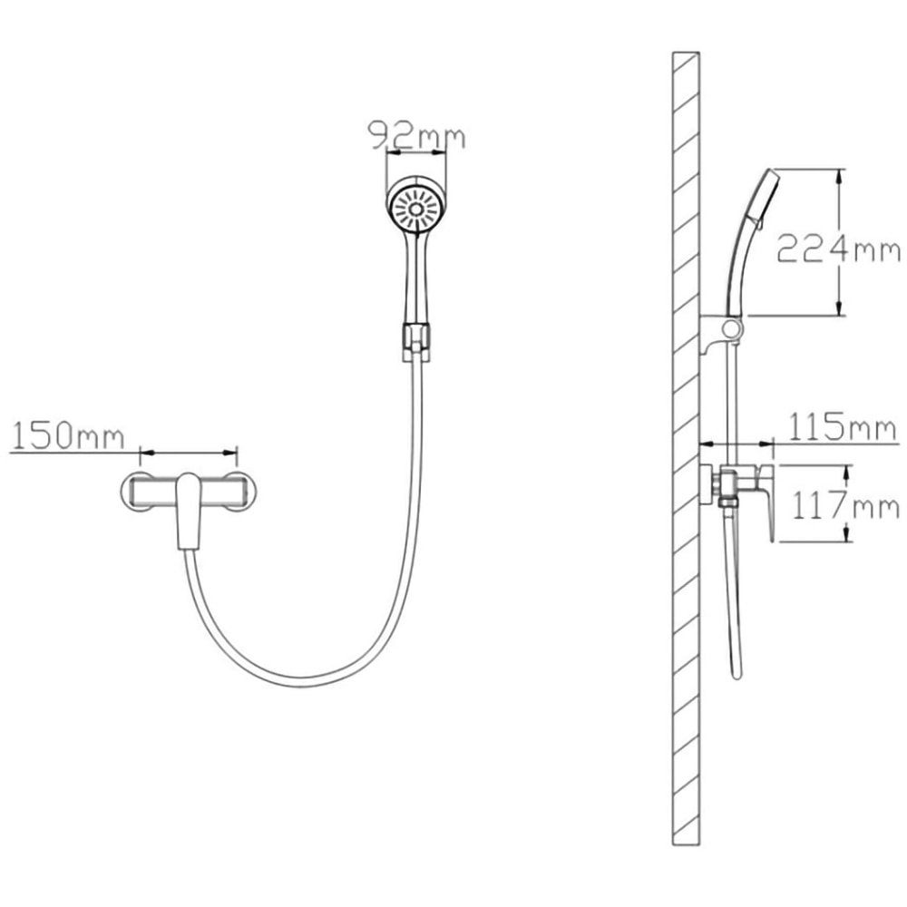 Baterie cada-dus CASABLANCA Plato PLT77, monocomanda, set de dus, alama, negru