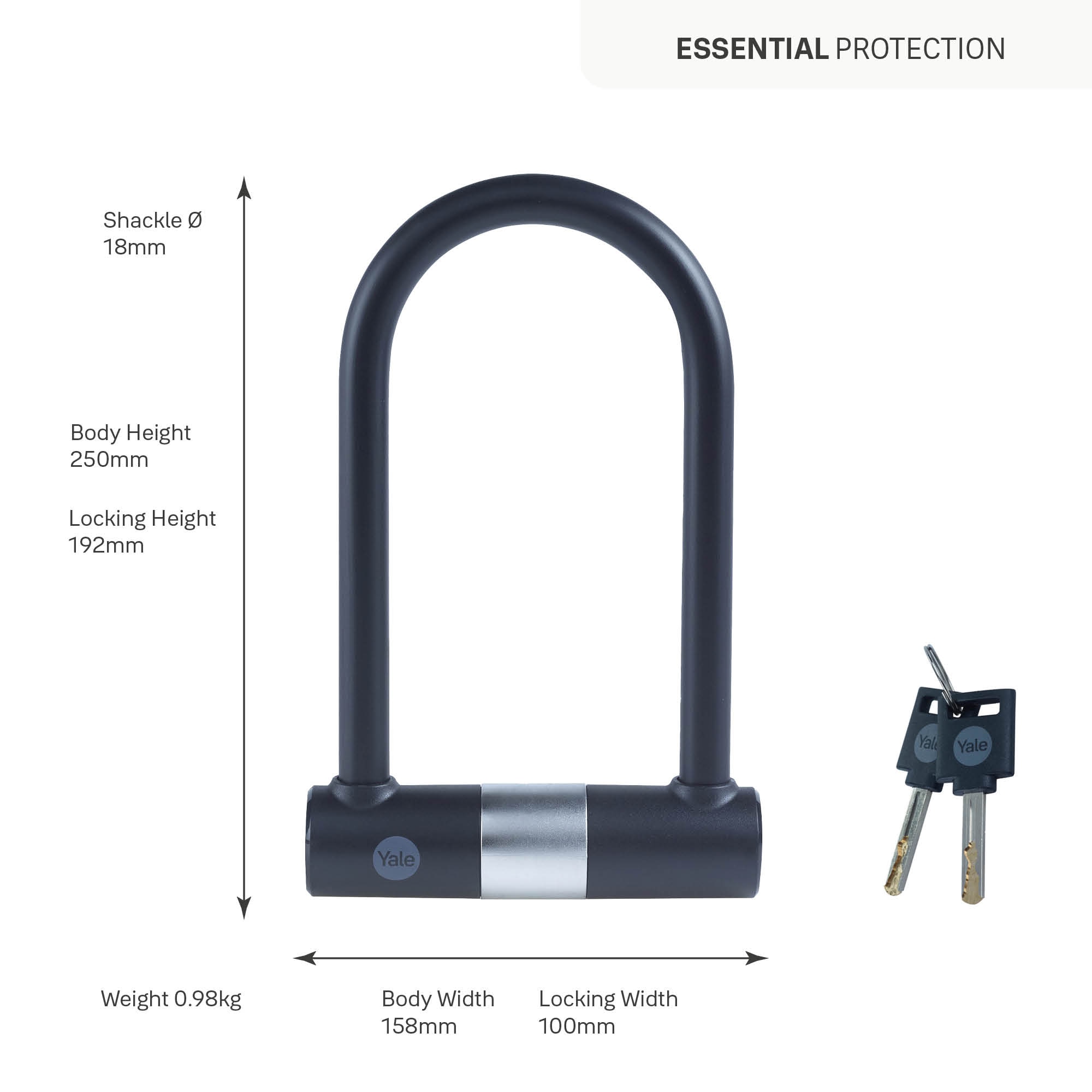 Antifurt bicicleta tip U YALE, 250 x 158 mm, 2 chei, negru