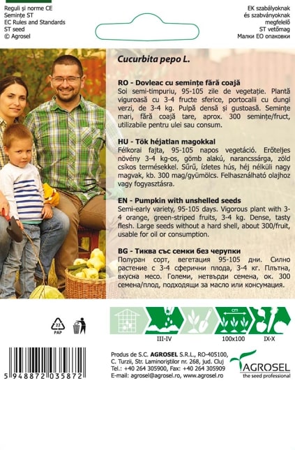Seminte dovleac fara coaja Dorkas AGROSEL, 5.15 g