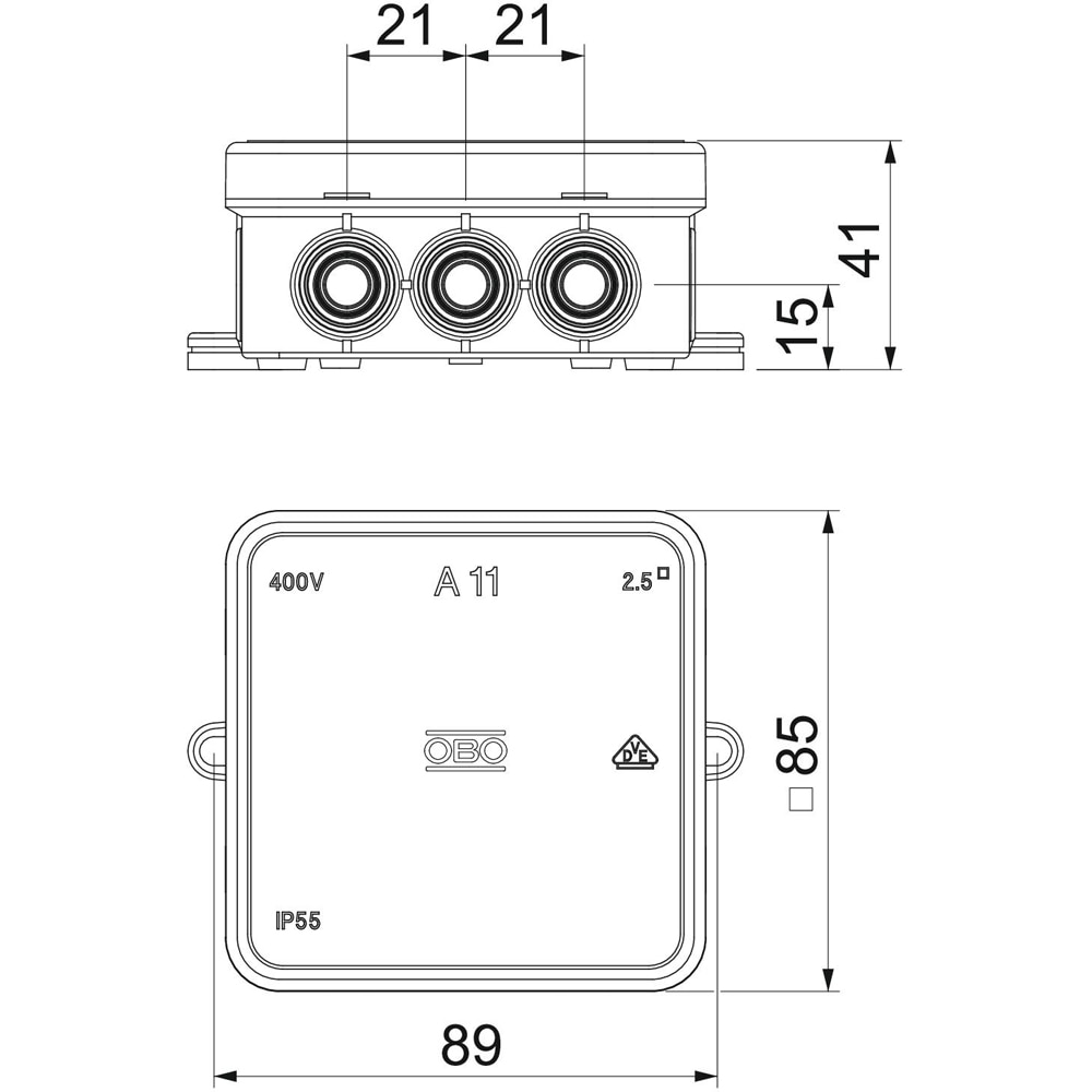 Doza derivatie OBO, aparent, IP55, 85 x 85 x 40mm