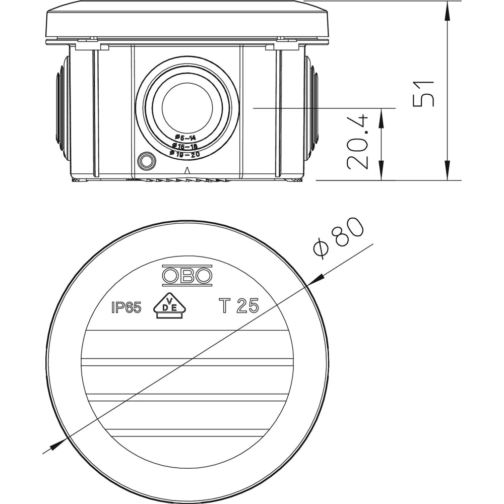 Doza derivatie OBO, aparent, IP65, 80 x 80 x 51mm