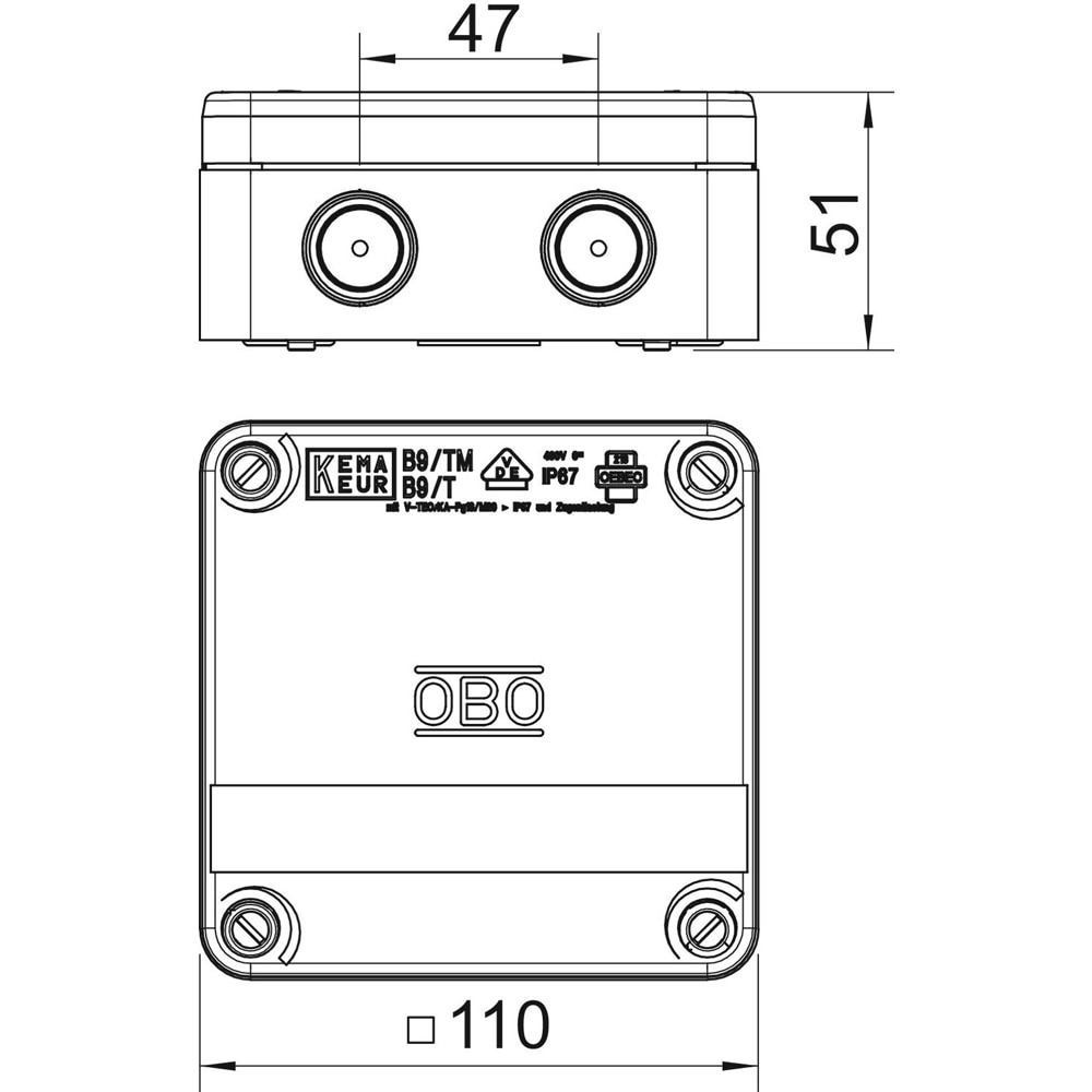 Doza derivatie OBO, aparent, IP67, 110 x 110 x 50mm
