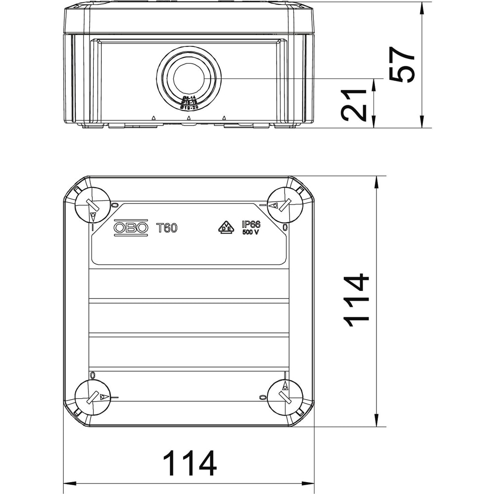 Doza derivatie OBO, aparent, IP67, 114 x 114 x 57mm