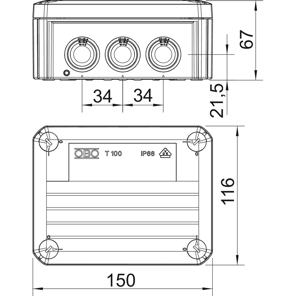 Doza derivatie OBO, aparent, IP66, 150 x 116 x 67mm
