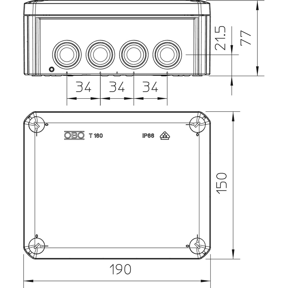 Doza derivatie OBO, aparent, IP66, 190 x 150 x 77mm