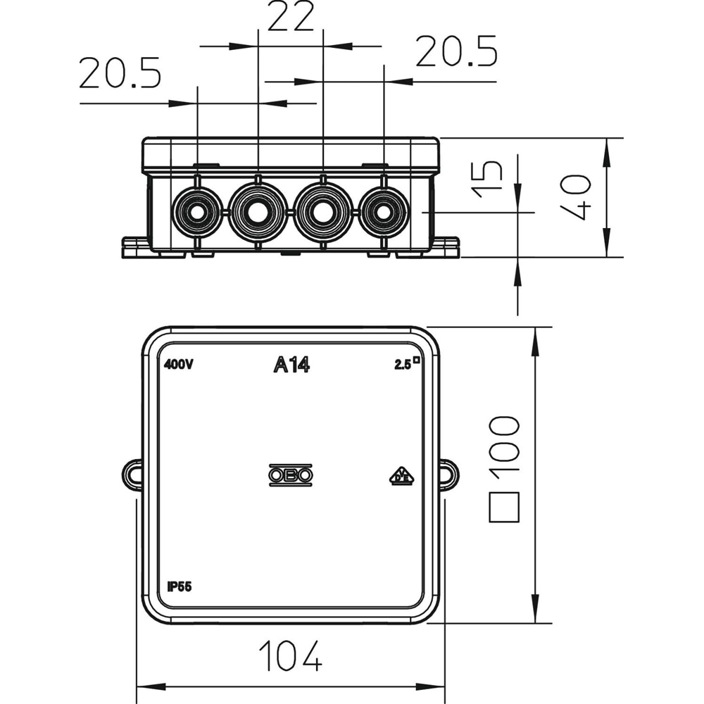 Doza derivatie OBO, aparent, IP55, 100 x 100 x 38mm