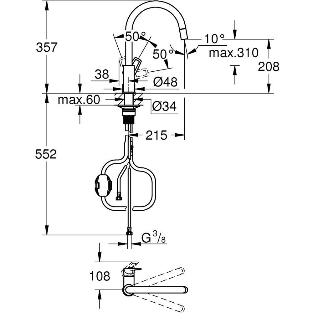 Baterie bucatarie GROHE Start Loop 305562430, dus extractibil, negru mat