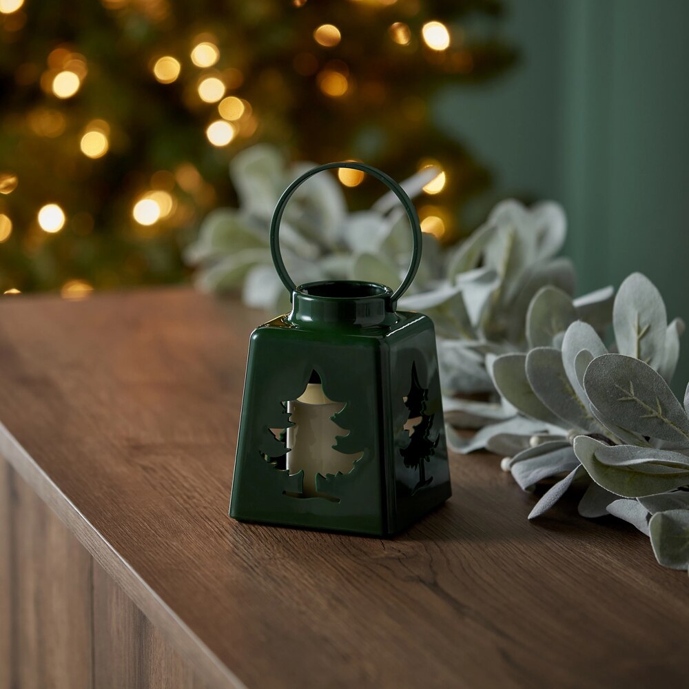 Decoratiune luminoasa Felinar, 13.5 cm, verde