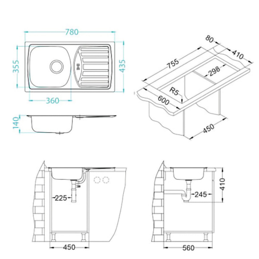Chiuveta bucatarie ALVEUS Basic 150 Leinen, 1 cuva, picurator dreapta, inox, argintiu
