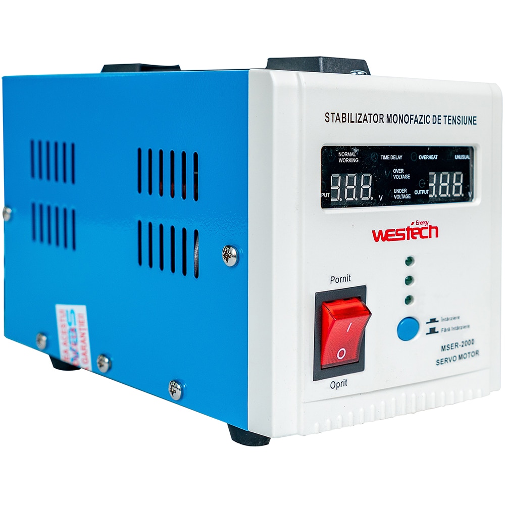 Stabilizator monofazic de tensiune cu servomotor WESTECH MSER-2000 VA-V2, 2000VA