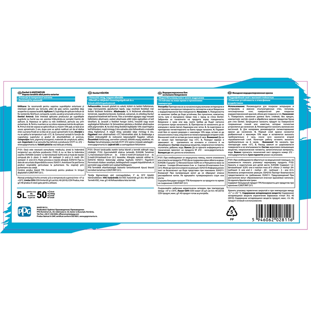 Vopsea lavabila pentru exterior DANKE 4 Anotimpuri, alb, 5L