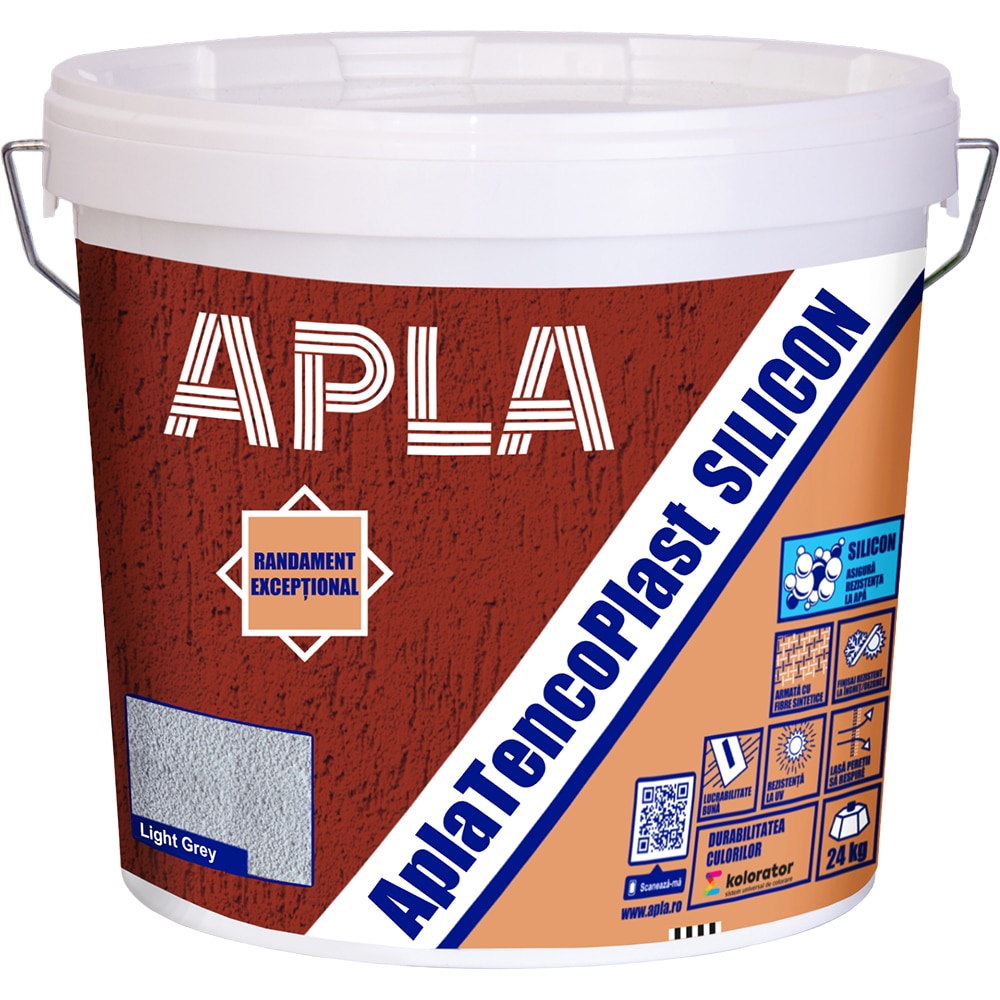 Tencuiala decorativa Apla Tencoplast silicon BO1.5 Light Grey, 24Kg