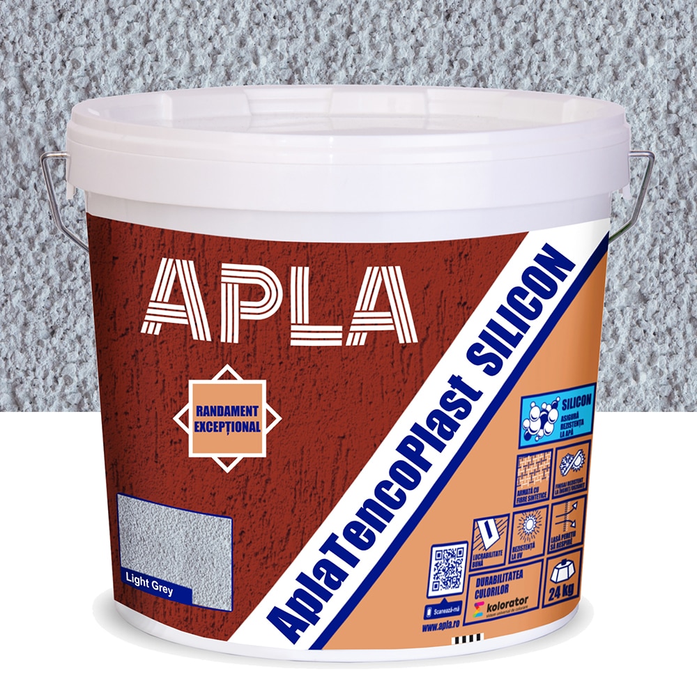 Tencuiala decorativa Apla Tencoplast silicon BO1.5 Light Grey, 24Kg
