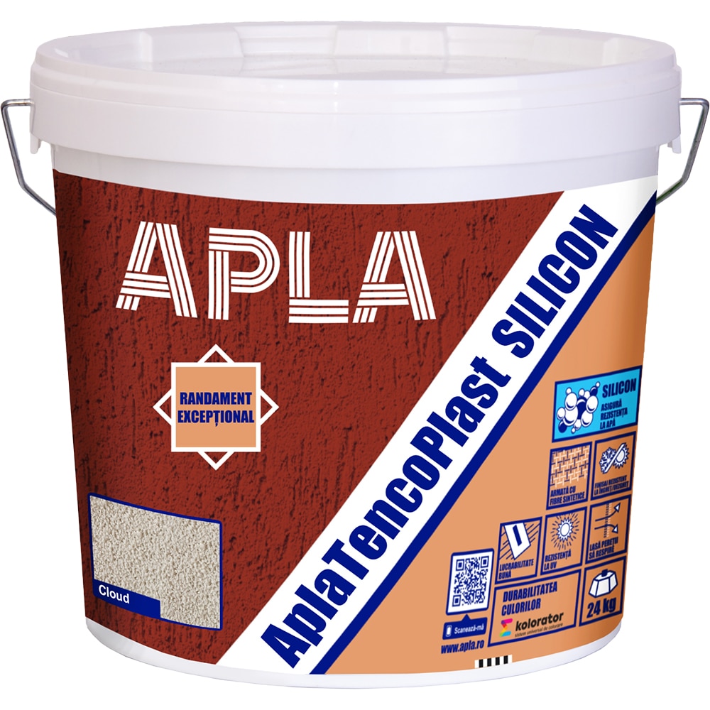 Tencuiala decorativa Apla Tencoplast silicon BO1.5 Cloud, 24Kg