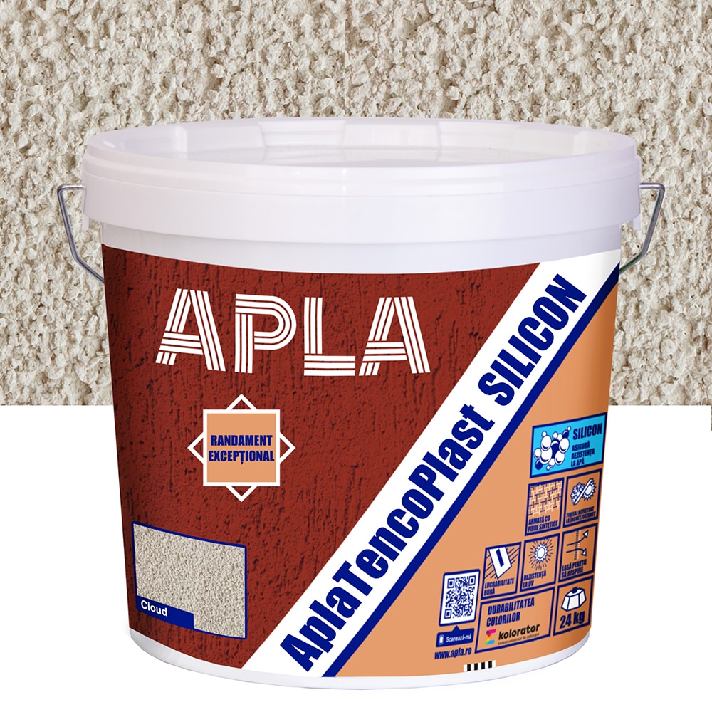 Tencuiala decorativa Apla Tencoplast silicon BO1.5 Cloud, 24Kg