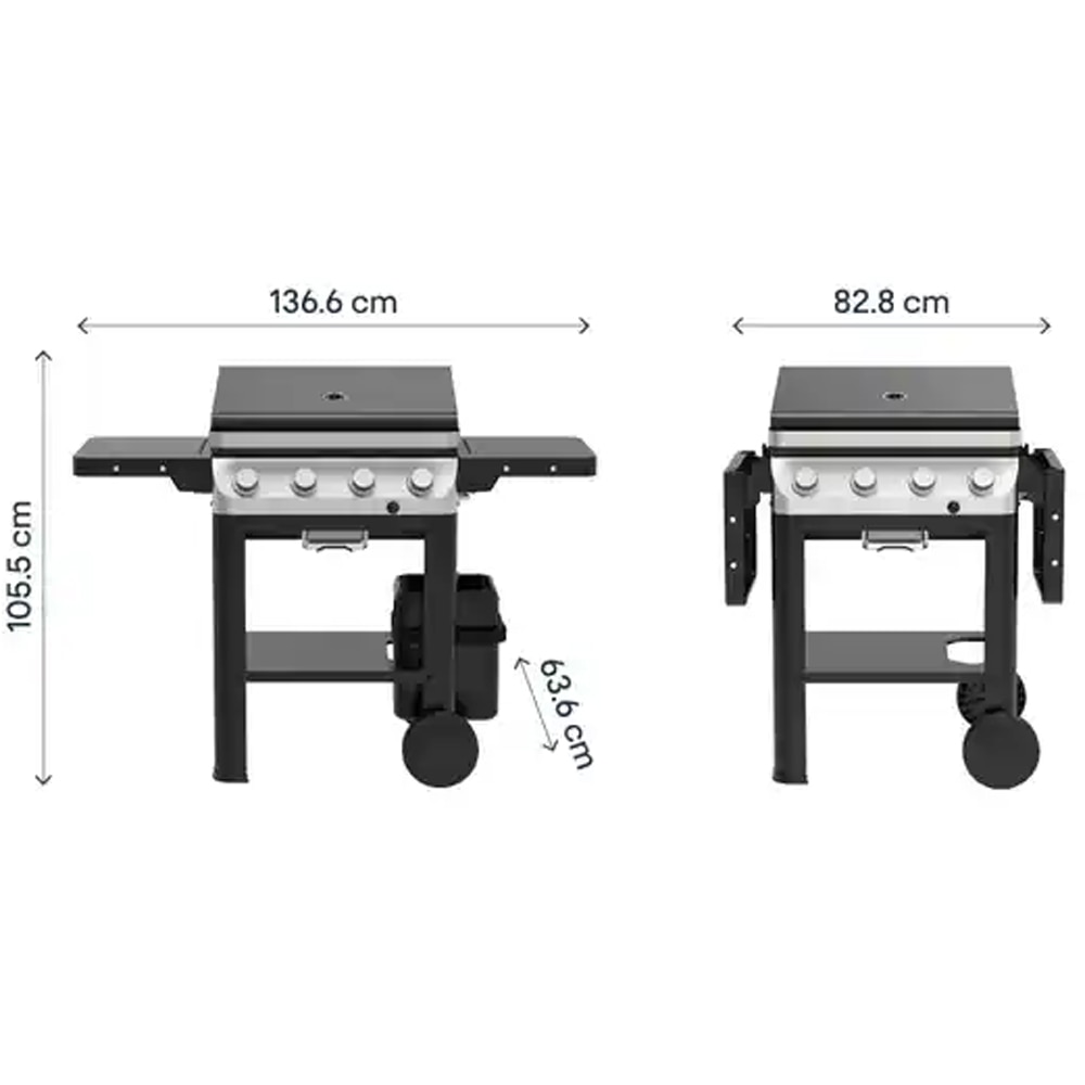 Gratar pe gaz GOODHOME Powell 101540284, 63x43cm, 4 arzatoare, negru
