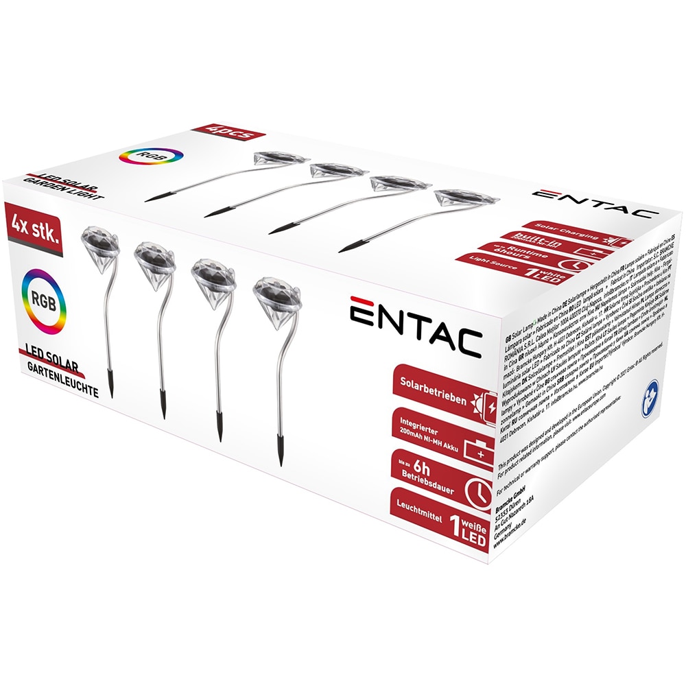 Set 4 lampi solare ENTAC EGSL-SS1LCR30RGB-I4, IP44, argintiu