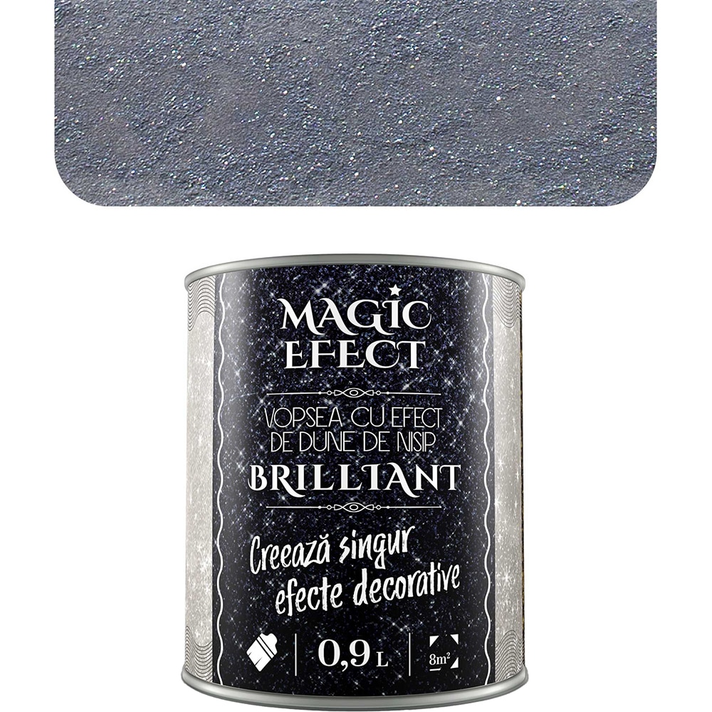 Vopsea cu efect de dune de nisip Magic Effect Brilliant C06, pensula inclusa, gri metalic, 0.9L