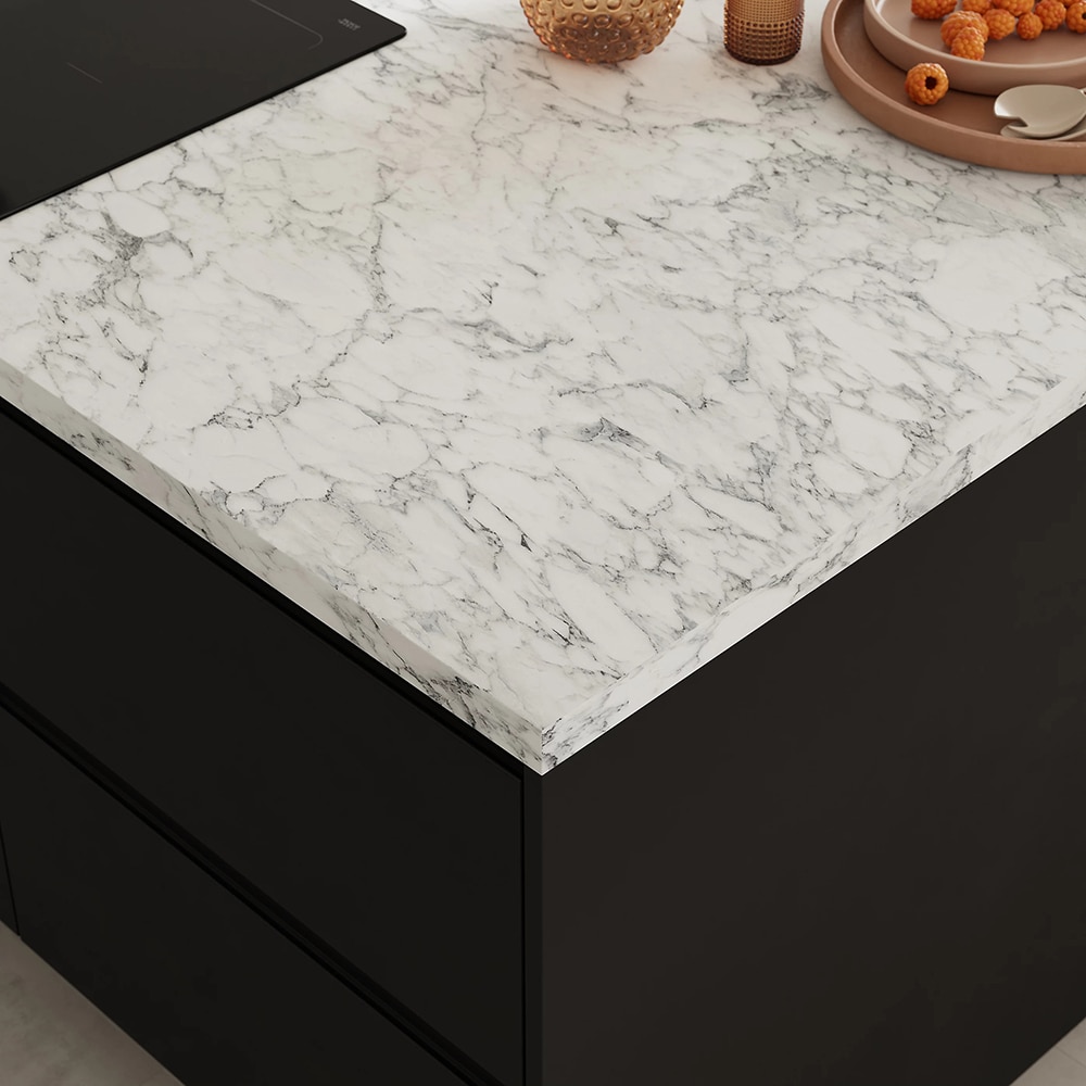 Blat bucatarie GOODHOME, 300 x 62 x 3.8 cm, PAL, alb/gri quartz piatra naturala