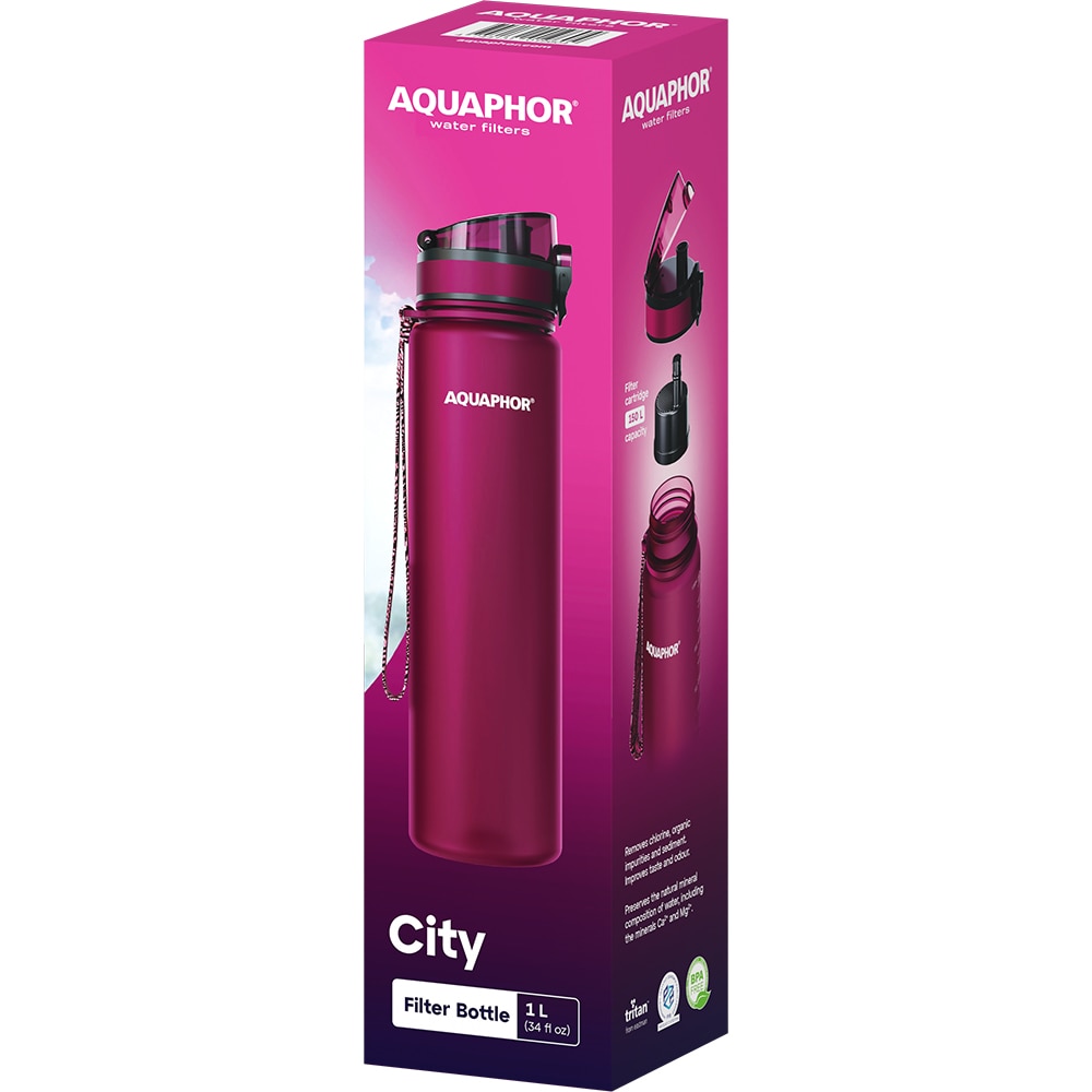Sticluta filtranta AQUAPHOR, 1 L, visiniu